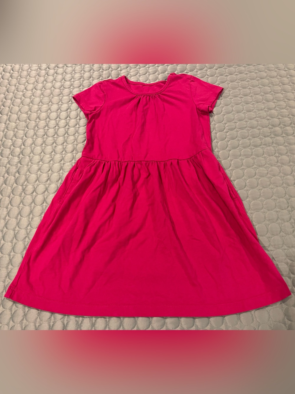 Primary Hot Pink Short-Sleeve Knit Dress Pockets 100% Cotton Sz 4-5 Twirl